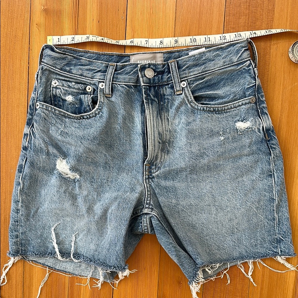 Everlane Blue Jean Shorts Distressed Cut-Offs